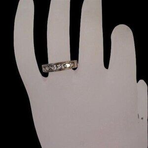 Vintage Channel Set Band Ring Signed Sterling Silver 925 With Crystals Size 6.5